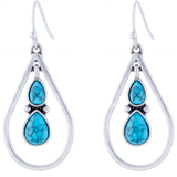 Turquoise Centred Double Drop Teardrop Earrings, Rhodium Plated