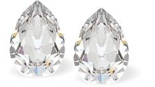 Austrian Crystal Pear Shape Stud Earrings in Clear Crystal with Sterling Silver Earwires