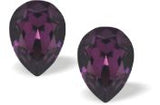 Austrian Crystal Pear Shape Stud Earrings in Amethyst Purple with Sterling Silver Earwires
