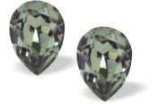 Austrian Crystal Pear Shape Stud Earrings in Black Diamond with Sterling Silver Earwires