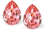 Austrian Crystal Pear Shape Stud Earrings in Rose Pink with Sterling Silver Earwires