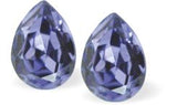Austrian Crystal Pear Shape Stud Earrings in Tanzanite Purple with Sterling Silver Earwires