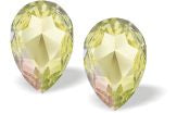 Austrian Crystal Pear Shape Stud Earrings in Luminous Green with Sterling Silver Earwires