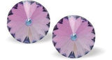 Austrian Crystal Round Eclipse Stud Earrings in Violet Purple, Available in Two sizes with Sterling Silver Earwires