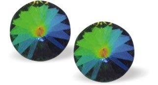 Austrian Crystal Round Eclipse Stud Earrings in Vitrail Medium with Sterling Silver Earwires