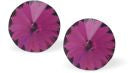 n Crystal Round Eclipse Stud Earrings in Fuchsia Pink, Available in Two sizes with Sterling Silver Earwires