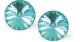 Austrian Crystal Round Eclipse Stud Earrings in LIght Turquoise Blue with Sterling Silver Earwires
