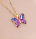Deep Purple Crystal Butterfly Necklace, Golden Titanium Steel with 18