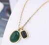 Double Drop Fern Green and Mystic Black Gemstone Necklace, Gold Coloured Titanium Steel