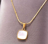 Pearl Effect Square Golden Titanium Steel Necklace 16" with 2" Extension Titanium Steel Ornate Chain