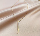 Golden Titanium Steel Long Baguette Drop Necklace