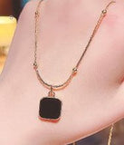 Delicate Gold Plated Mystic Black Square Necklace with 18