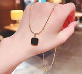 Delicate Gold Plated Mystic Black Square Necklace with 18" Ornate Chain