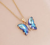 Bermuda Blue Crystal Butterfly Necklace, Golden Titanium with 18
