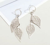 Silver Coloured Double Leaf Drop Earrings
