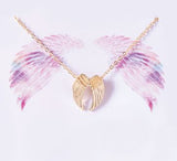 Gold Coloured Angel Wings Drop Necklace with Pearl