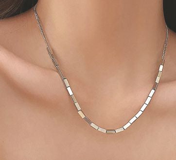 Silver Coloured Titanium Steel Three Dimensional Rectangular Chain 16" Chain with 2" Extension Hypoallergenic: Nickel, Lead and Cadmium Free