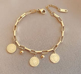 Three Drop Queen Elizabeth Coin Chain Bracelet with extendable chain