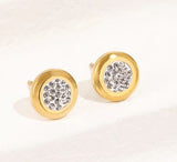 Gold Coloured Titanium Steel Circular Stud Earrings with Crystals 8mm in size Hypoallergenic: Nickel, Lead and Cadmium Free 