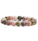 Artisan Natural Stone Green and Pink Jasper Crystal Stretch Bracelet Titanium Steel Extension Chain Hypoallergenic: Nickel, Lead and Cadmium Free  Delivered in a soft, black, velveteen pouch