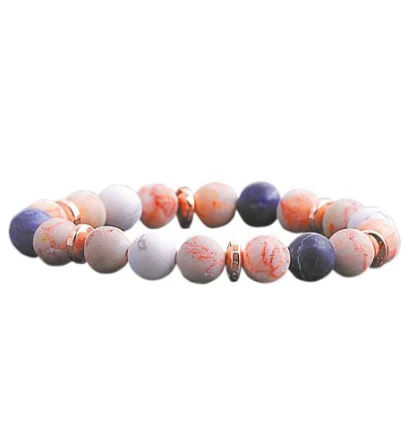 Artisan Natural Stone Blue and Pink Jasper Crystal Stretch Bracelet Hypoallergenic: Nickel, Lead and Cadmium Free  Delivered in a soft, black, velveteen pouch