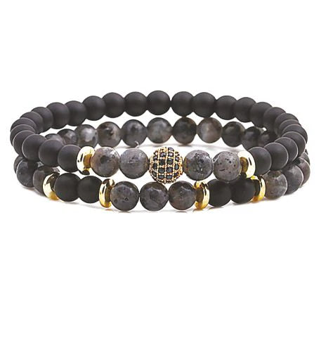 Artisan Natural Stone Labradorite Double Crystal Stretch Bracelet Hypoallergenic: Nickel, Lead and Cadmium Free Delivered in a soft, black, velveteen pouch 