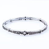 Silver Coloured Stretch Antique Style Bracelet, Rhodium Plated