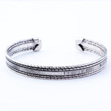 Silver Coloured Crystal Cut Opening Bracelet, Adjustable, Rhodium Plated
