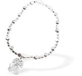 Stretch Charm Bracelet with Silver Coloured Beads, Rhodium Plated, and Cute Dog Charm