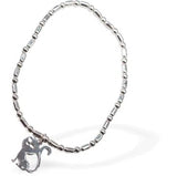 Stretch Charm Bracelet with Silver Coloured Beads, Rhodium Plated, and Cat Charm
