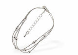 Beaded Triple Line Bracelet in Silver Colour with Extension, Rhodium Plated