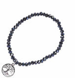 Stretch Charm Bracelet with Granite Grey Coloured Beads, Rhodium Plated, a Tree of Life Charm