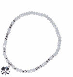 Silver Coloured Stretch Charm Bracelet, Rhodium Plated, with Lucky Clover Charm