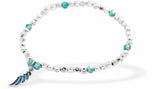 Stretch Charm Bracelet, Rhodium Plated, with Angel Wing Charm and Turquoise Embellishment