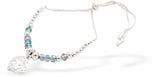 Adjustable Charm Bracelet, Rhodium Plated, with Tree of Life Charm and Aquamarine Blue Beads