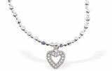 Stretch Charm Bracelet with Crystal Hollow Heart Charm, Rhodium Plated