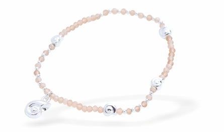 Silver Coloured Stretch Charm Bracelet with light rose Pink beads and Conch Shell Charm