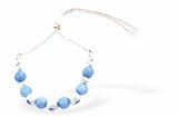Adjustable, Beaded Bracelet, Rhodium Plated with a Mix of Powder Blue and Silver Coloured Beads.