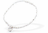 Silver Coloured Stretch, Beaded, Slip On, Bracelet, Rhodium Plated with Crystal Drop Charm