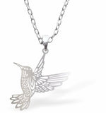 Silver Coloured Hummingbird Necklace 30mm in Size Choice of Stainless Steel or Sterling Silver Chains Hypoallergenic; Free from cadmium, lead and nickel 