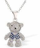 Silver Coloured Teddy Bear Necklace Hypo allergenic: Free from Lead, Nickel and Cadmium  20mm in size Colour: Silver Coloured, Rhodium Plated Chain: Choice of Stainless Steel Chain (18") or Sterling Silver Chain (18") Delivered in a soft, black, velveteen pouch