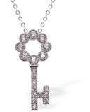 Austrian Crystal Encrusted Key Necklace, rhodium plated