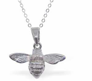 Silver Coloured Bee Necklace, rhodium plated with a choice of stainless steel or sterling silver chain