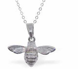 Silver Coloured Bee Necklace, rhodium plated with a choice of stainless steel or sterling silver chain