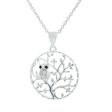 Classic Tree of Life with Owl on Branch Necklace, Rhodium Plated with a choice of chains