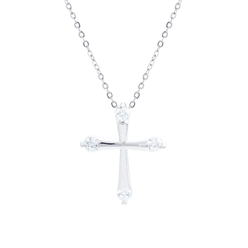 Crystal Tipped Cross Necklace by Byzantium Rhodium Plated; Hypo allergenic - Nickel, Lead and Cadmium Free 20 mm in size