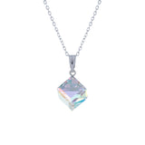 Sparkly Austrian Crystal Oblique Cube Necklace by Byzantium, 8mm in size in Clear Crystal with Choice of Chains