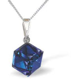 Austrian Crystal Oblique Necklace in  Bermuda Blue 8mm in size with a choice of chains