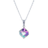 Sparkly Austrian Crystal Oblique Cube Necklace by Byzantium, 8mm in size in Two Tone Vitrail LIght with a Choice of Chains