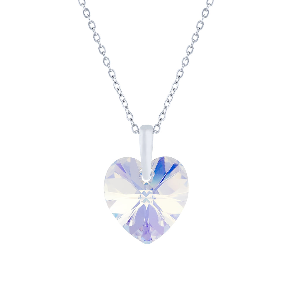 Austrian Crystal Heart Necklace in Aurora Borealis, with a Choice of chains.